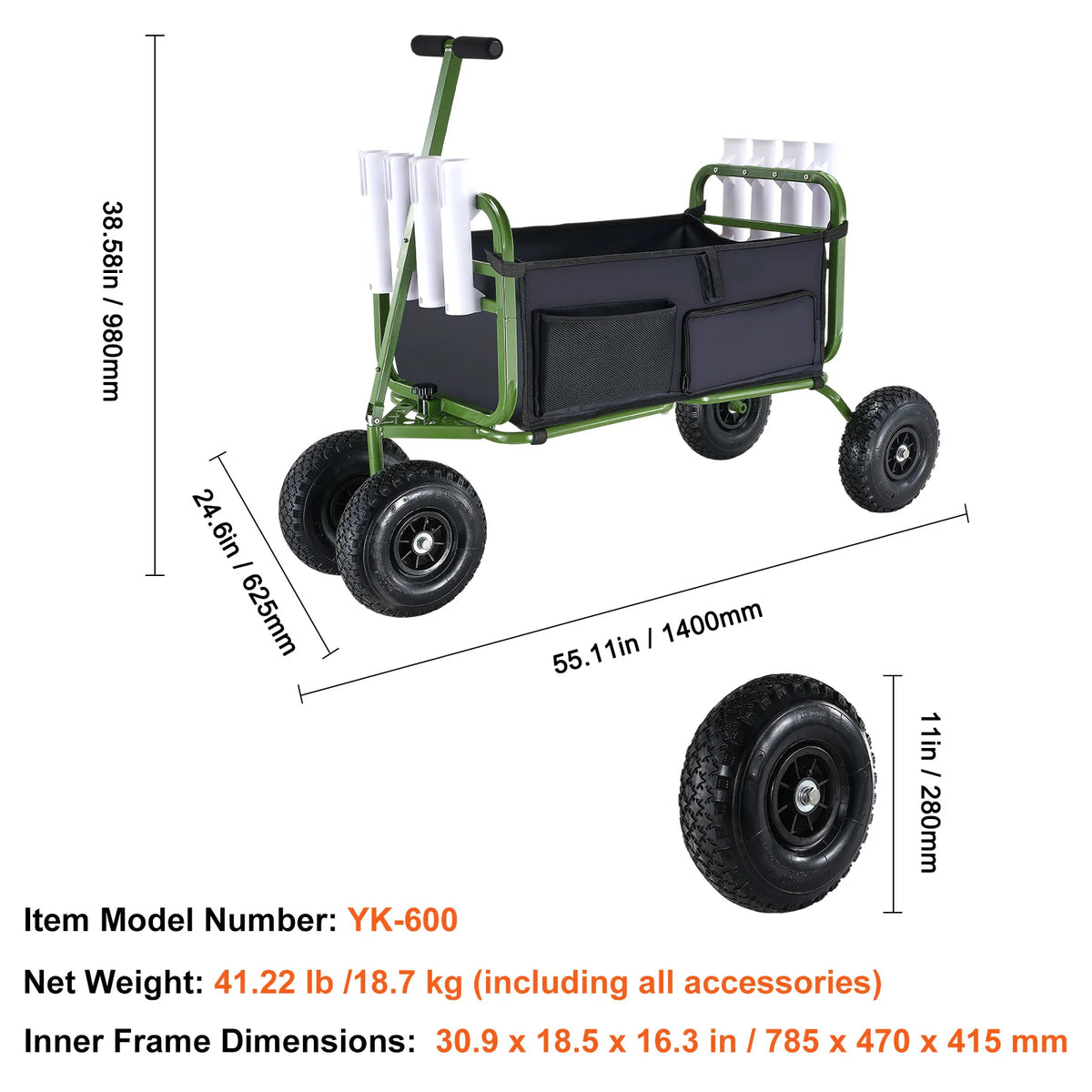 SucceBuy 300 LBS Folding Beach Fishing Cart | 4 Big Wheels | 8 Rod Holders | Sand Pier Wagon