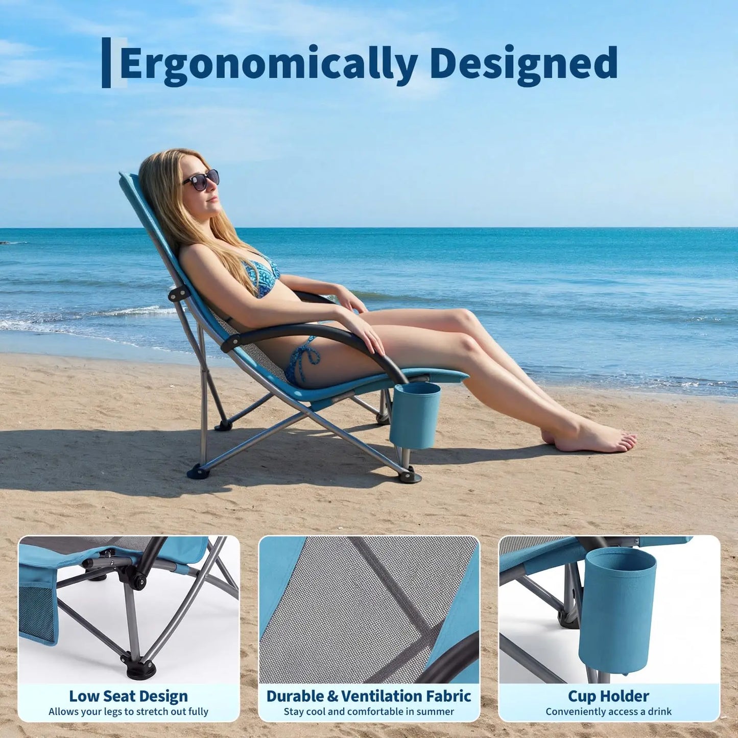 High Beach Chair 2 Pack, Extra Wide Seat