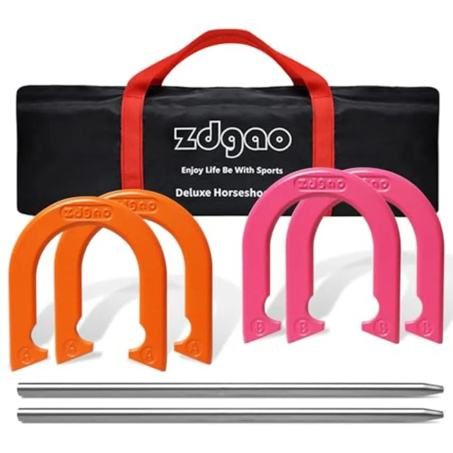 Solid Steel Horseshoe with Stakes and Carrying Bag