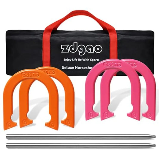 Backyard Horseshoe Game Set: Solid Steel Horseshoes and Stakes with Carrying Bag