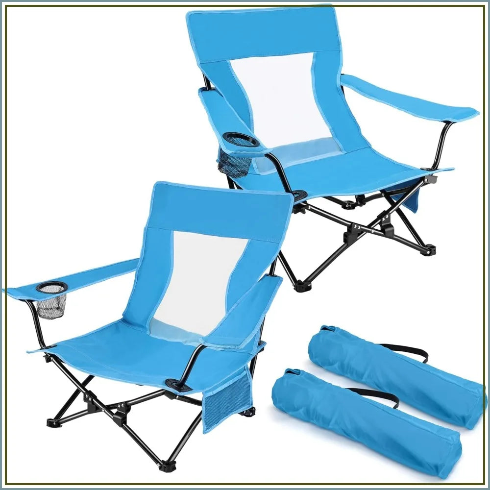 Heavy Duty Beach & Camping Chair (2 Pack) – Folding Outdoor Chair with Cup Holder & Carry Bag