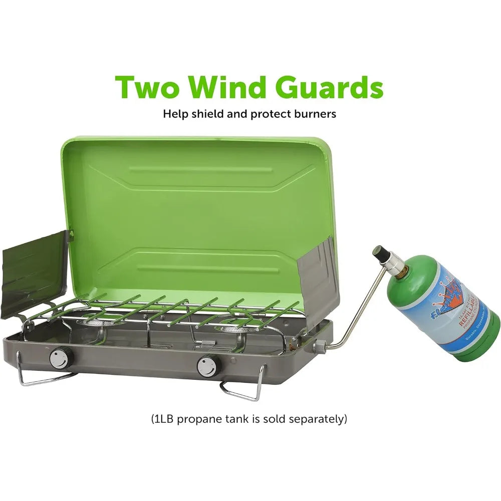 Dual Burner Camping Stove Fits 1LB Propane Bottle