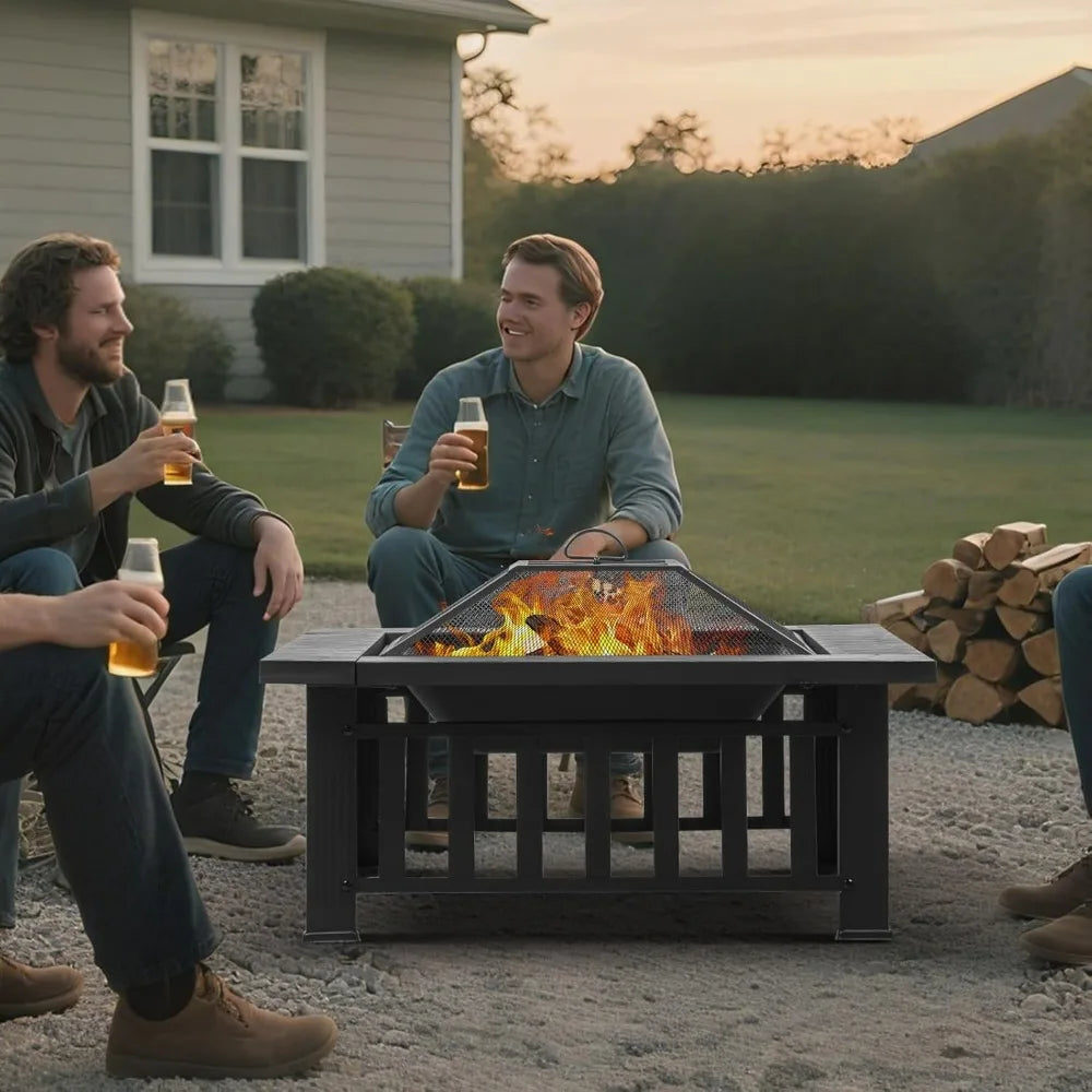 32 Inch Square Metal Fire Pit Table
