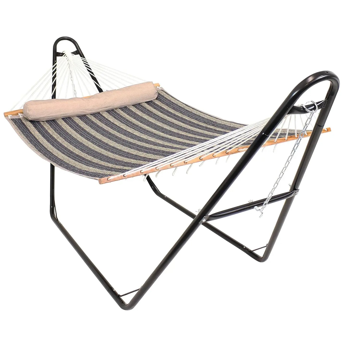 Double Quilted Fabric Hammock with Steel Stand 450lb Capacity Outdoor Patio 2 Person Black Stand Sandy Beach, Customized
