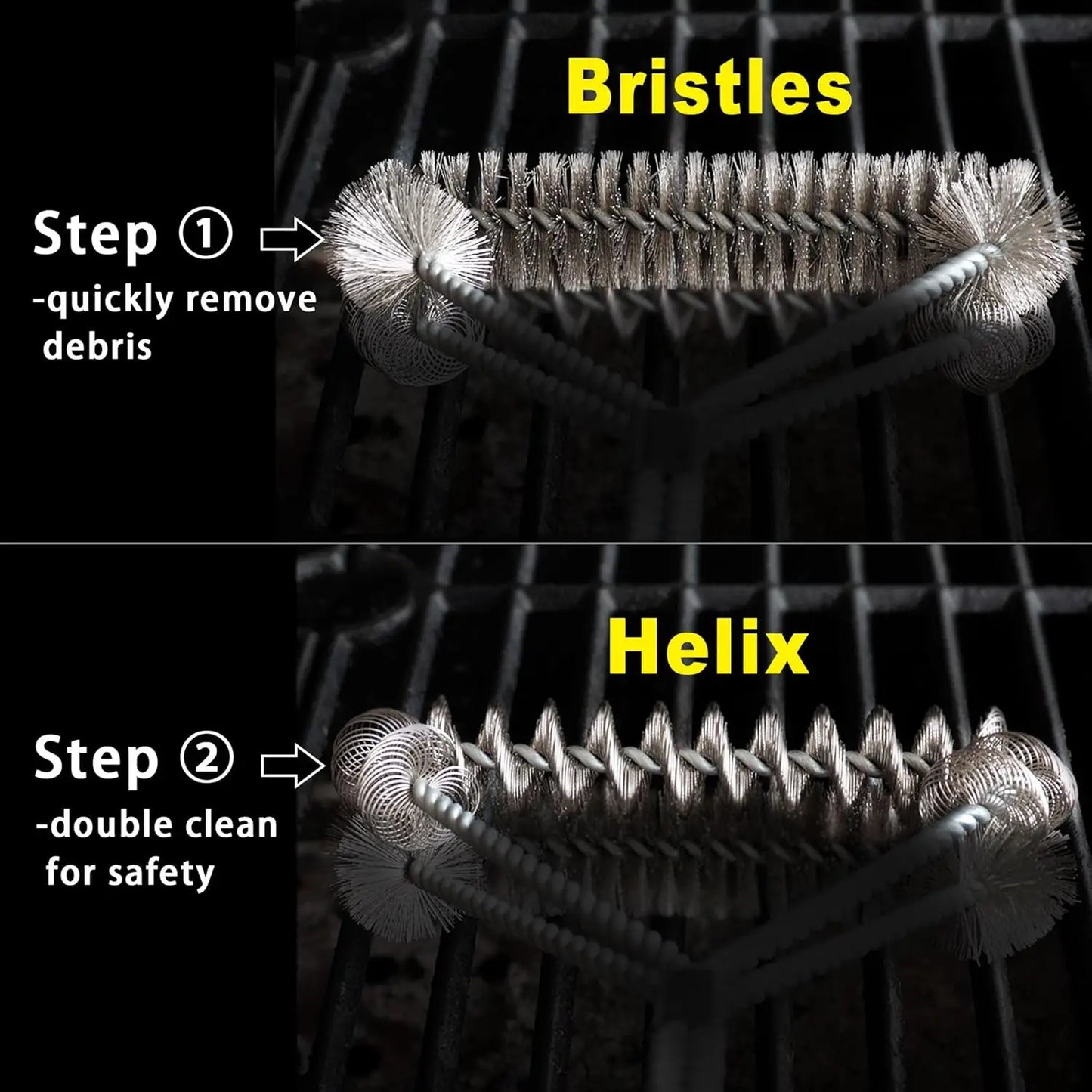 2-in-1 BBQ Grill Brush: Wire & Helix Combo - Safe, Efficient Cleaning for All Grills - 18" Long Handle