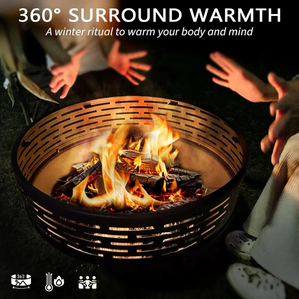 3-in-1 Fire Pit with Grill & Lid ,23 in