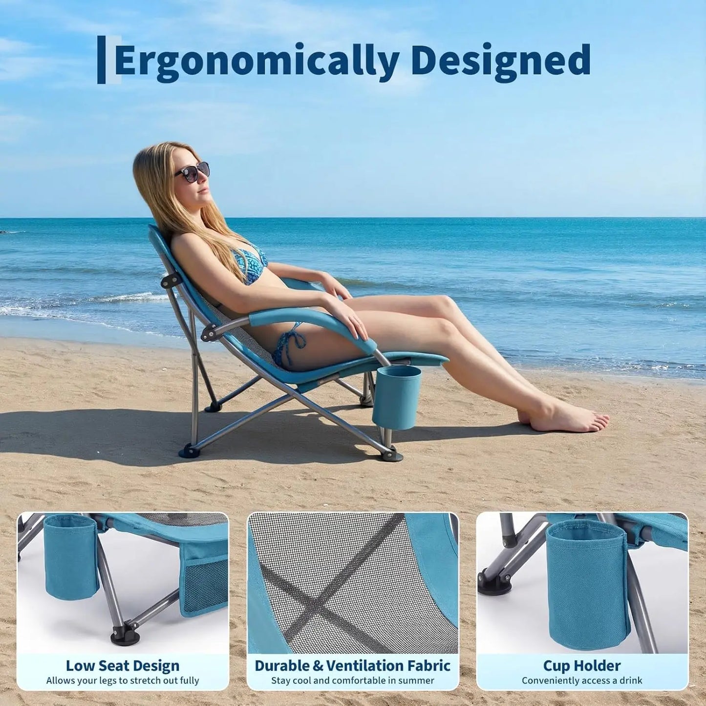 Beach Chair, Extra Wide Seat, Carry Bag