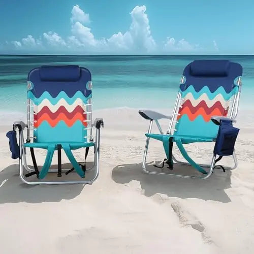 2-Pack Folding Beach Chairs with Insulated Cooler & Cup Holder | 350 lb Backpack Sand Chairs