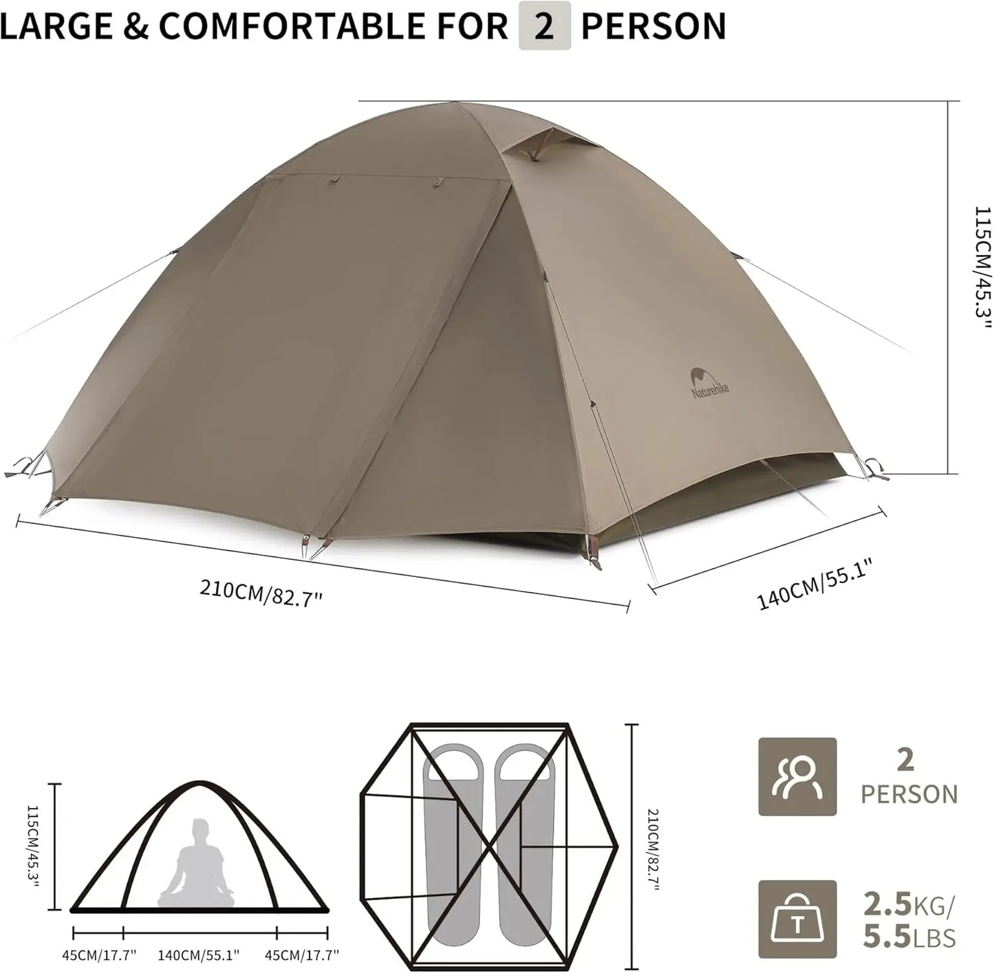 Lightweight 2-3 Person Backpacking Tent, Waterproof Double Layer Camping Tent with Easy Setup