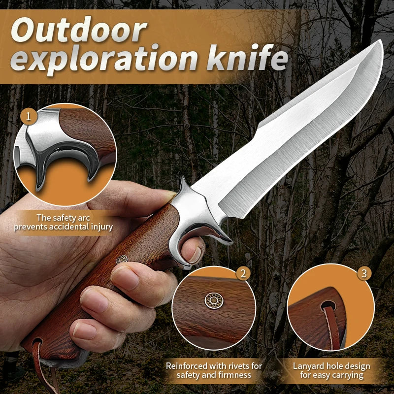 Outdoor Fixed Blade Camping Knife with Leather Sheath