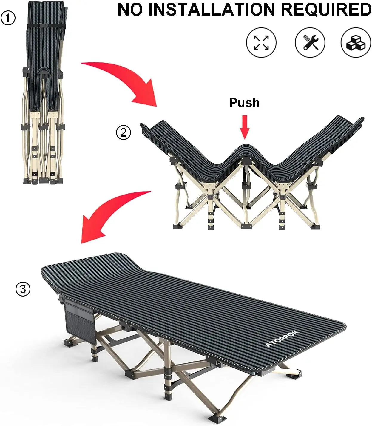 Camping Cot  with Carry Bag Supports 450 lbs,