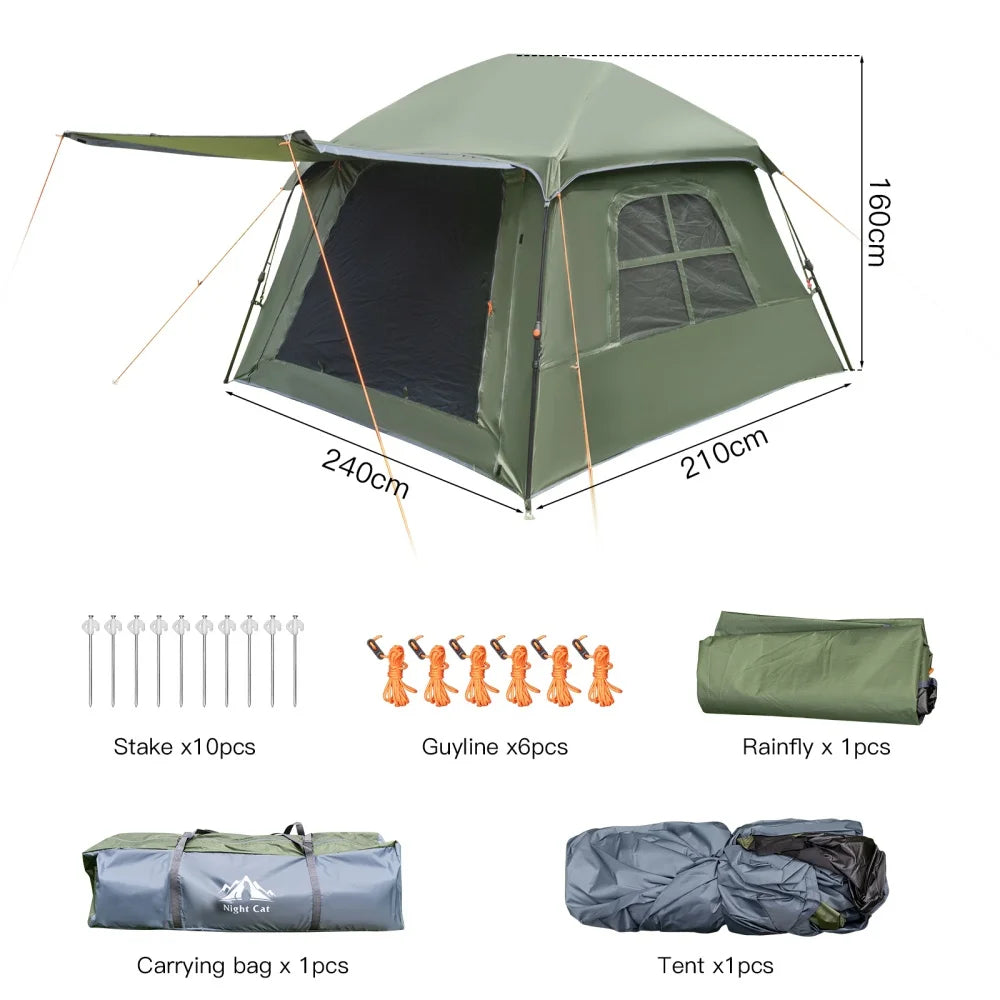 Night Cat 4-Person Pop Up Camping Tent – Blackout Cabin Tent with Vestibule & Rainfly