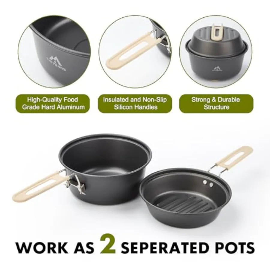 Stainless Steel Camping Cookware Kit – Complete Hiking Mess Kit with Tableware