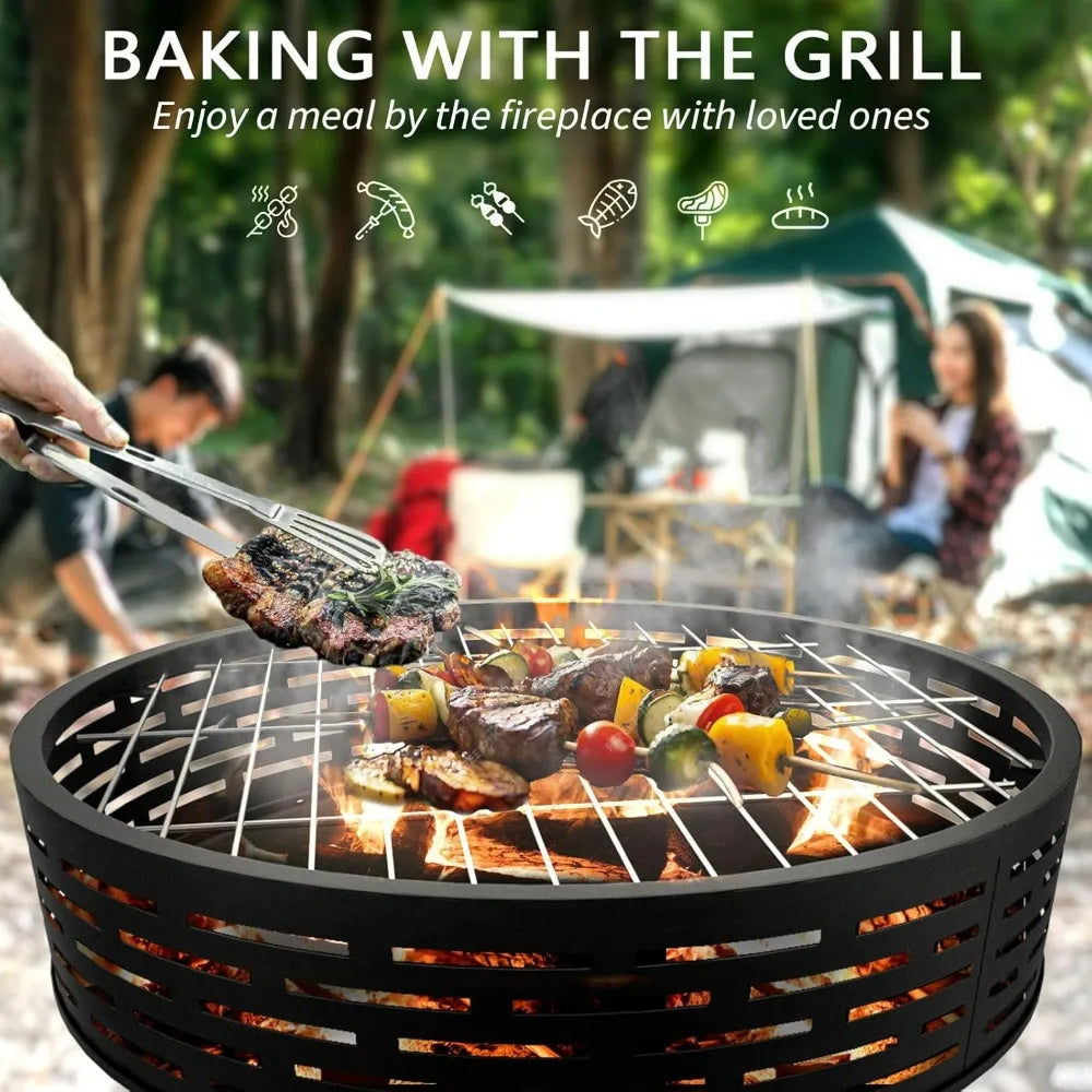 3-in-1 Fire Pit with Grill & Lid ,23 in