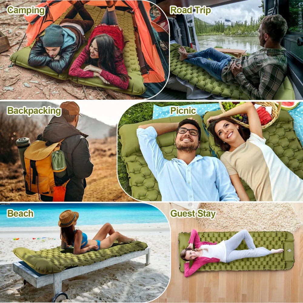 Inflatable Sleeping Mat with Pillow, Foot Pump, 77"x25.5"