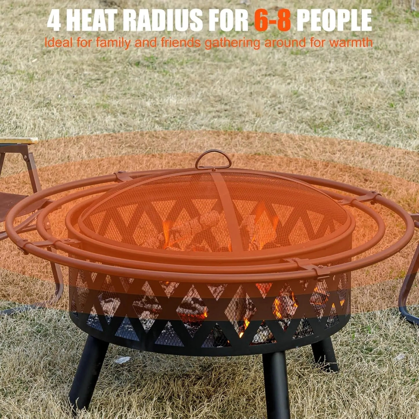 36 Inch Wood Burning Fire Pit with Spark Screen & Fire Poker