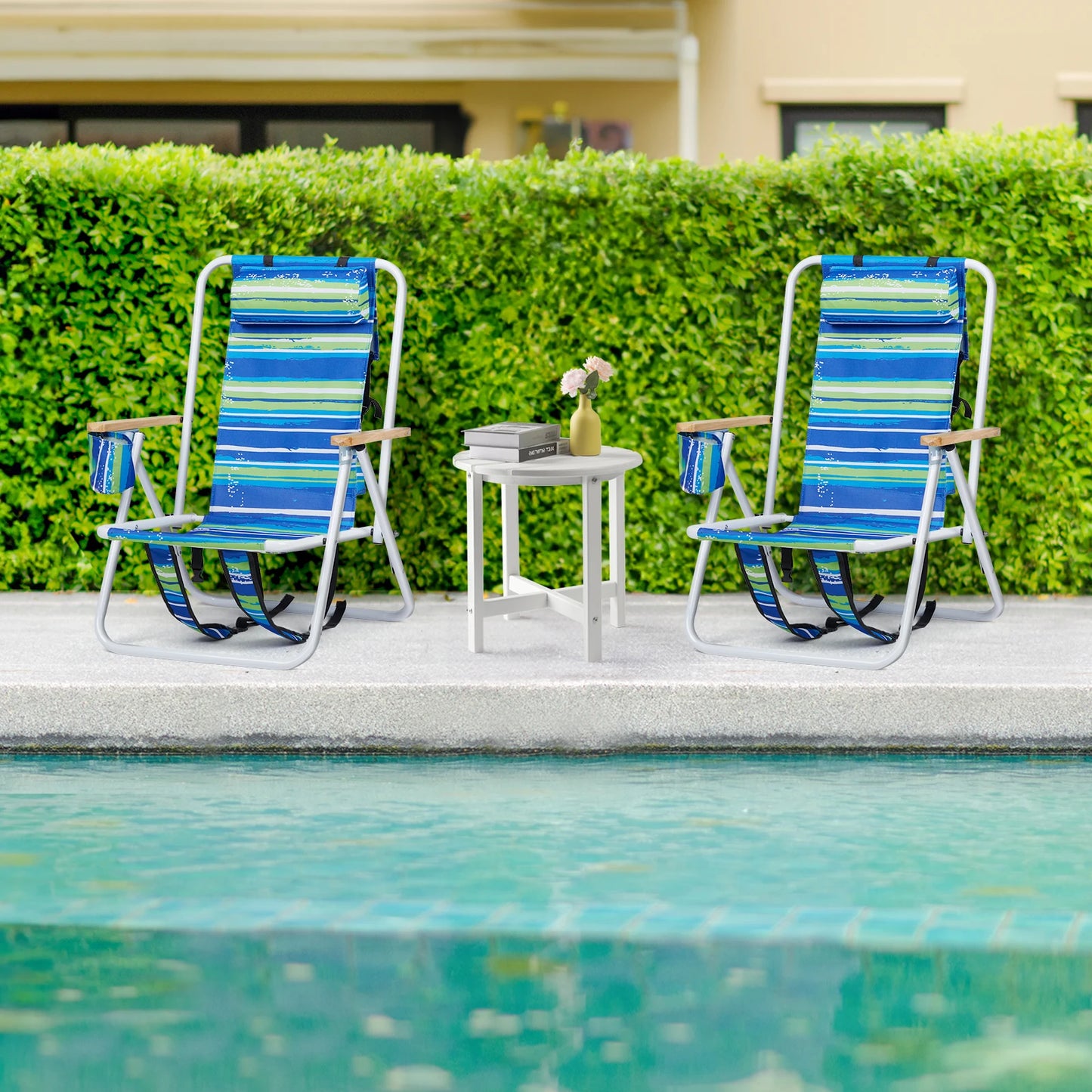 4 Position Beach Chair with Wooden Armrests
