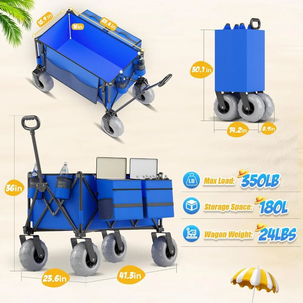 Heavy Duty Beach Wagon with Big Wheels 350lbs Capacity