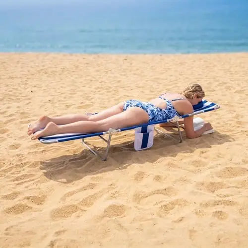 2-Pack Folding Tanning Beach Chair with Face Hole | 5-Position Reclining Sun Lounger
