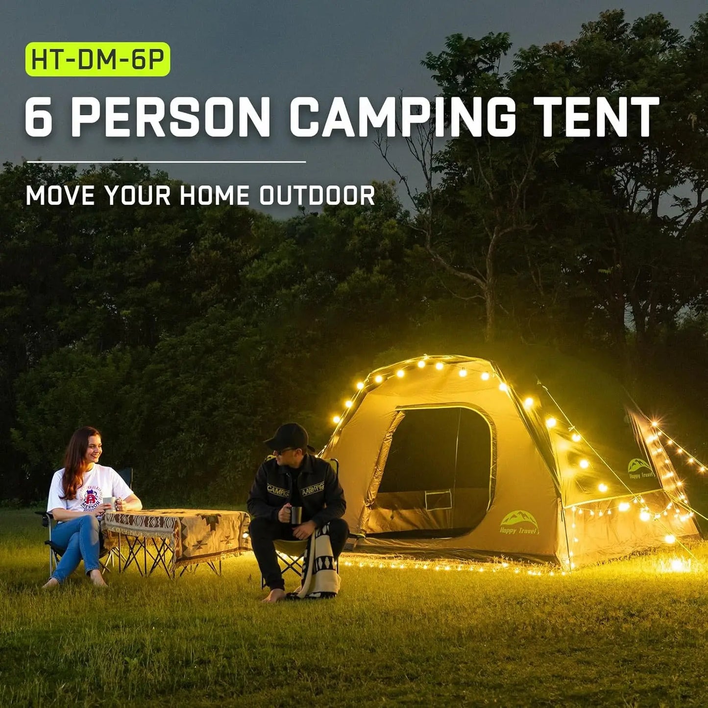 Dome Camping Tent for 4-6 Persons, Waterproof with Rainfly, Easy Clip Setup, Portable Family Tent with Mesh Windows, 20% Extra Headroom for Backpacking & Hiking