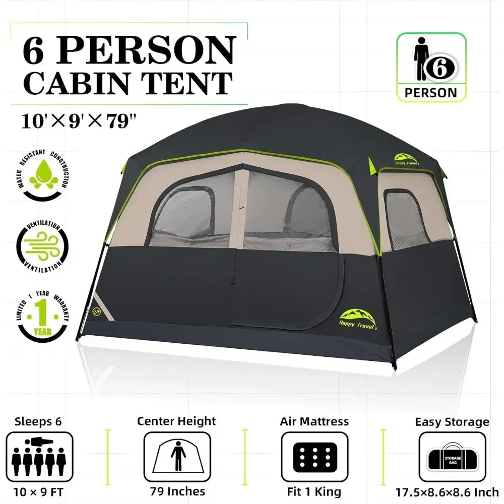 6 Person Large Family Tent, Waterproof with Rain Fly