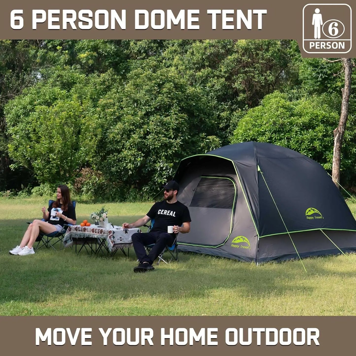 Dome Camping Tent for 4-6 Persons, Waterproof with Rainfly, Easy Clip Setup, Portable Family Tent with Mesh Windows, 20% Extra Headroom for Backpacking & Hiking