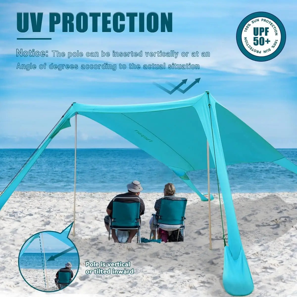 Beach Tent Sun Shelter, Canopy with Sandbags 7x7 FT