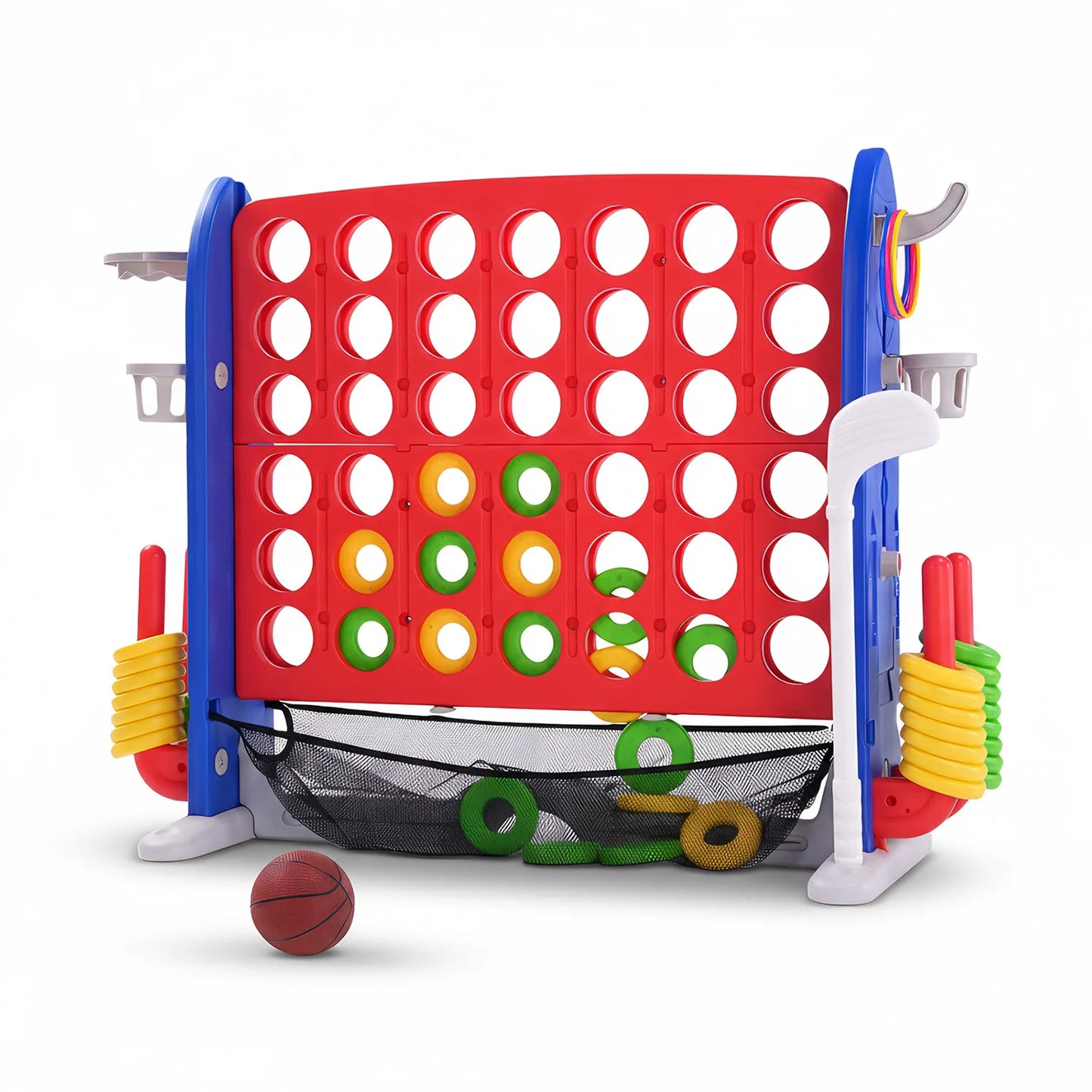 4-in-1 Giant Connect Game Set, Adjustable Height, Basketball Hoop, Ring Toss