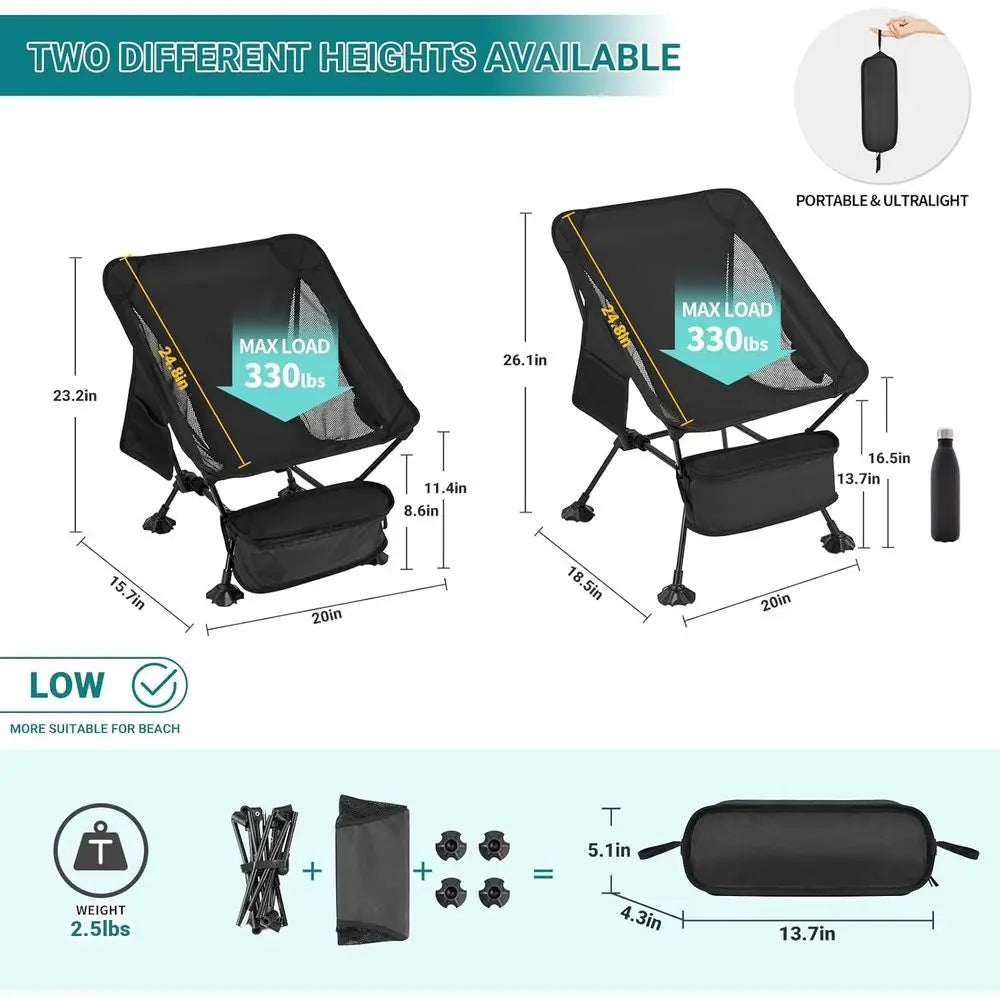 Ultralight Folding Camping Chairs – Compact Collapsible Beach Seats with Anti-Sinking Feet, 2-Pack