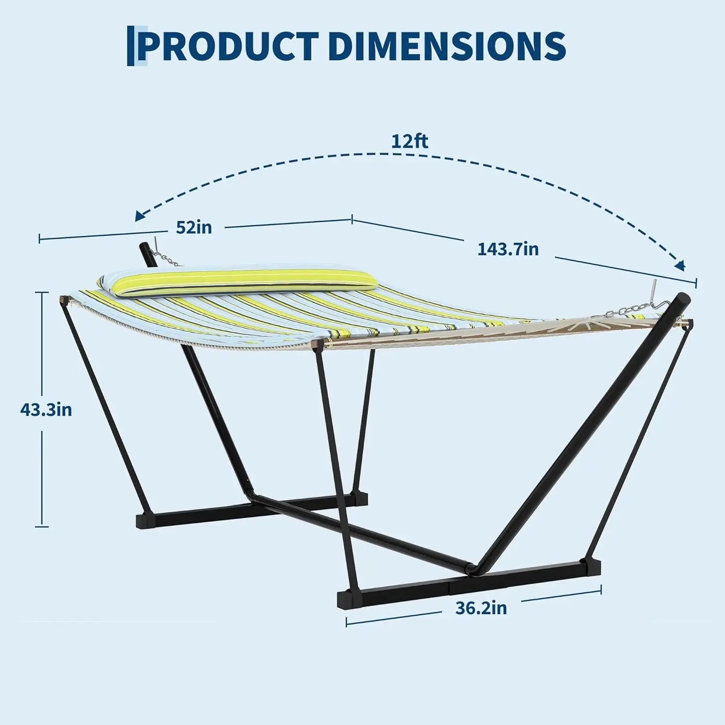 Double Hammock with Stand & Pillow, 450lbs Capacity