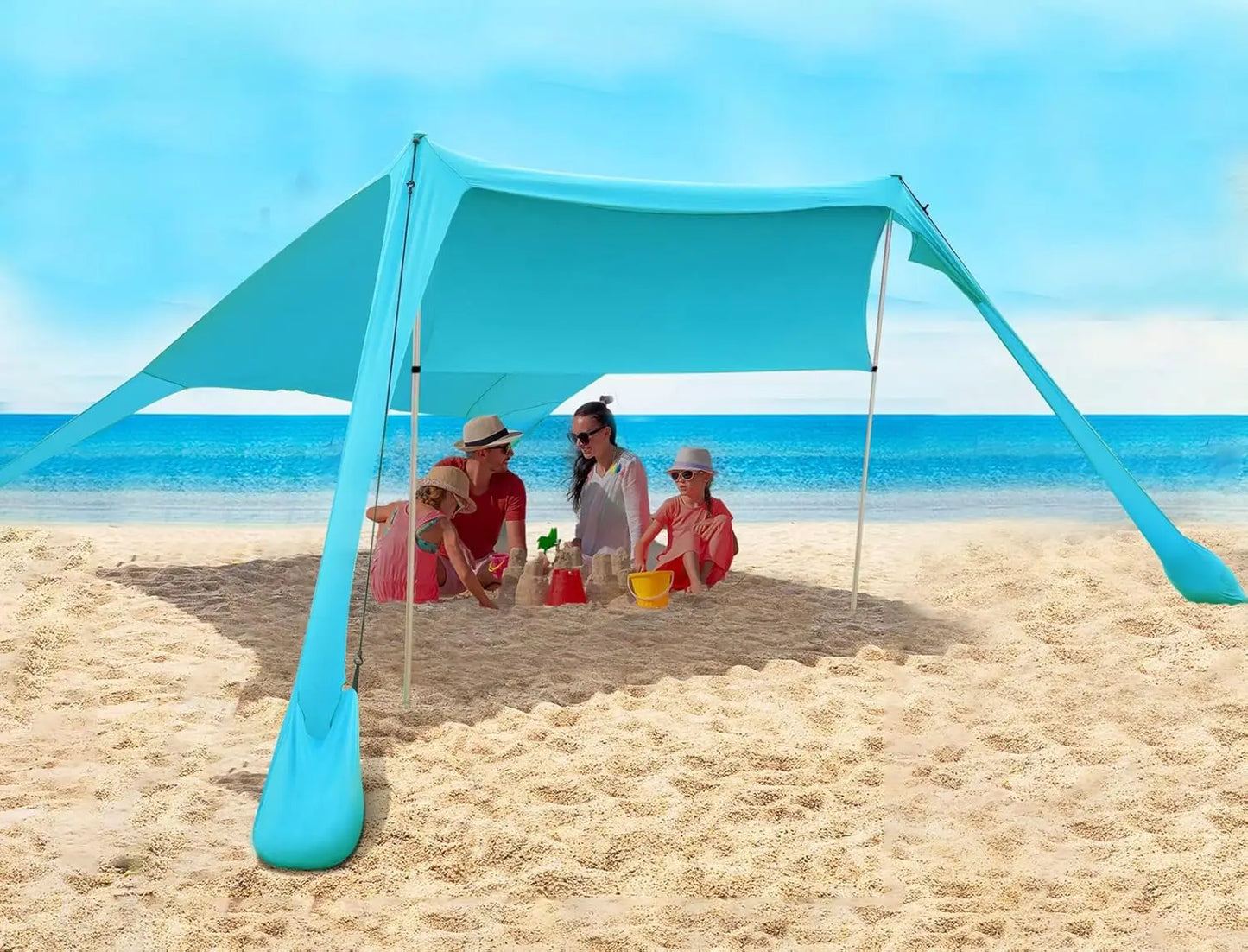 Beach Tent Sun Shelter, Canopy with Sandbags 7x7 FT