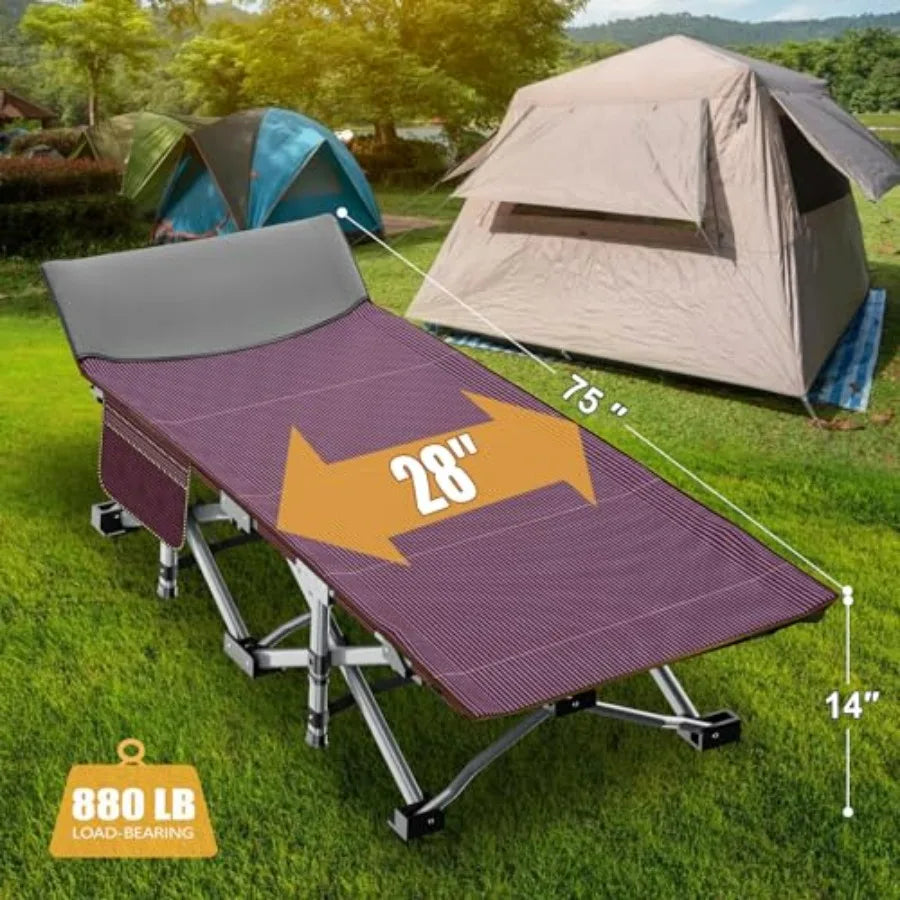 Camping Cot: 28" Extra Wide, Heavy-Duty 1200D Oxford Fabric