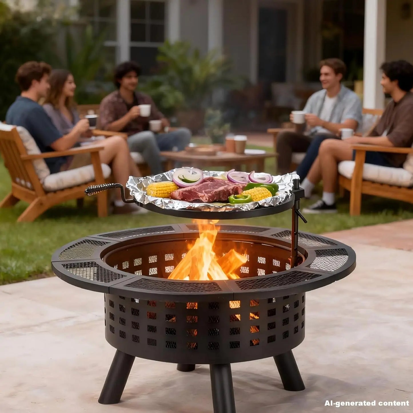 36" 3-in-1 Wood Burning Fire Pit with Grill Grate, Lid & Fire Poker