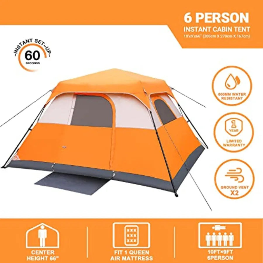 6 Person Tent -Waterproof with Top Rainfly