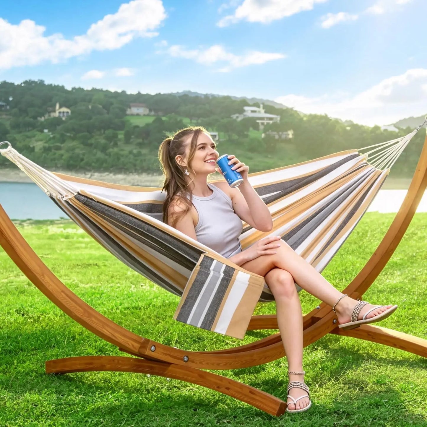 10 FT Wooden Stand Hammock, 475lbs Capacity