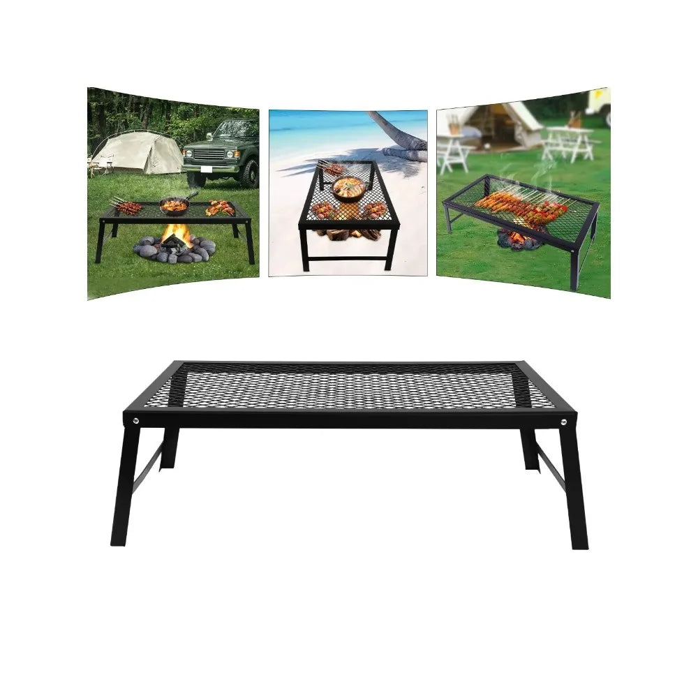 Campfire Grill Folding BBQ Set, Portable Outdoor Barbecue Grill with Sturdy Welded Iron Frame, 20kg Load Capacity, Heat Resistant and Rust Proof