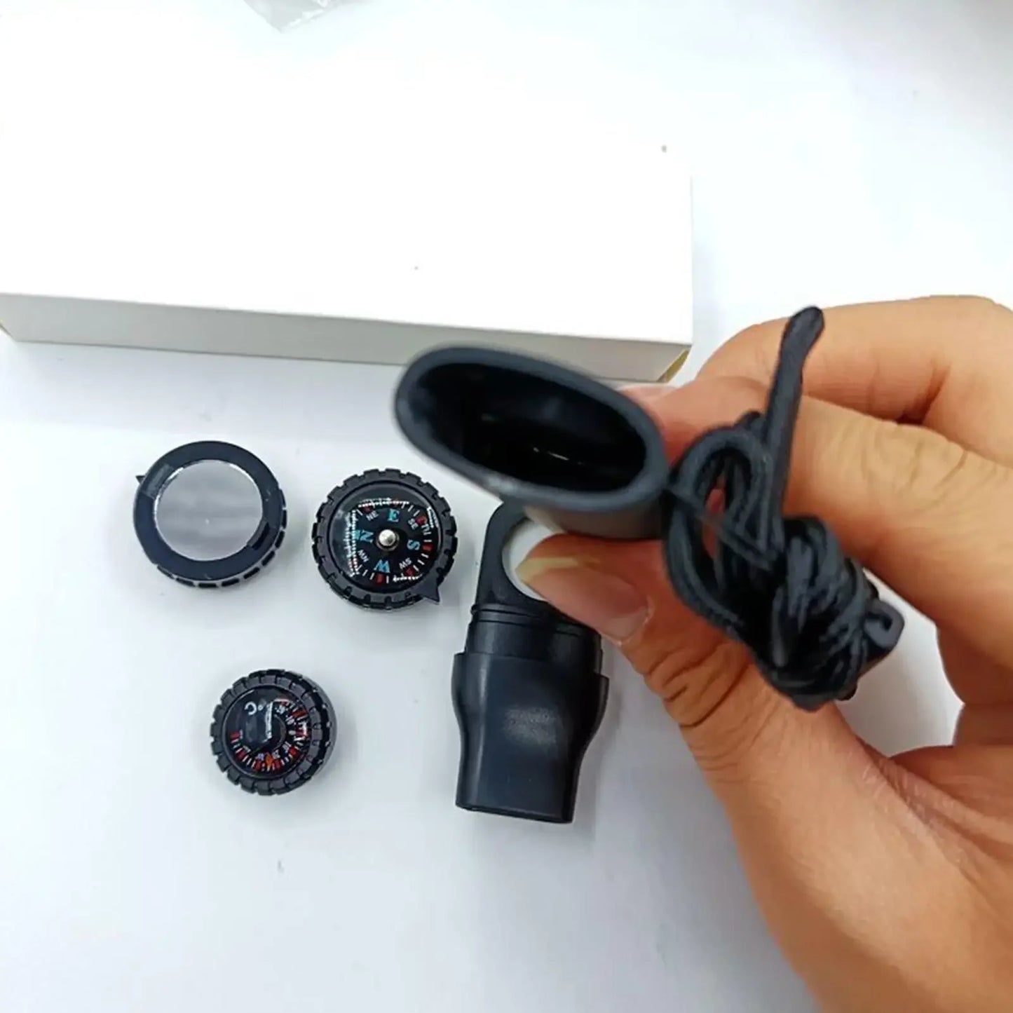 Emergency Survival Whistle with Lanyard, Compass, Flashlight