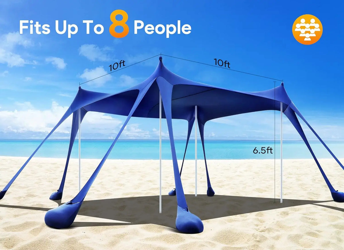Outdoor Beach Canopy Tent — UPF50+, Sand Pockets, Stakes, Shovels & Support Poles