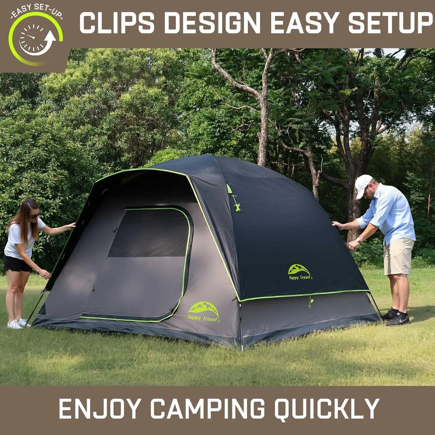 Dome Camping Tent for 4-6 Persons, Waterproof with Rainfly, Easy Clip Setup, Portable Family Tent with Mesh Windows, 20% Extra Headroom for Backpacking & Hiking