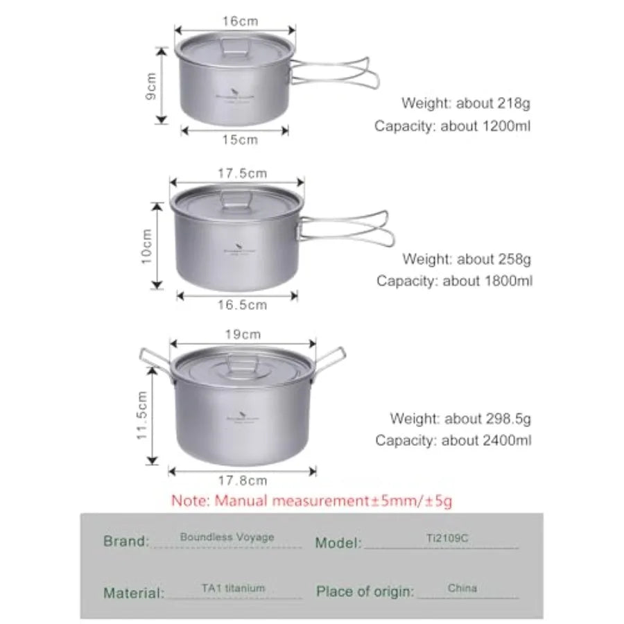 Titanium Pots Set with Lid 
1.2L+1.8L+2.4L