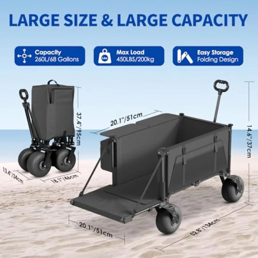 Beach Wagon for sand use - heavy duty steel frame, 450lbs load capacity