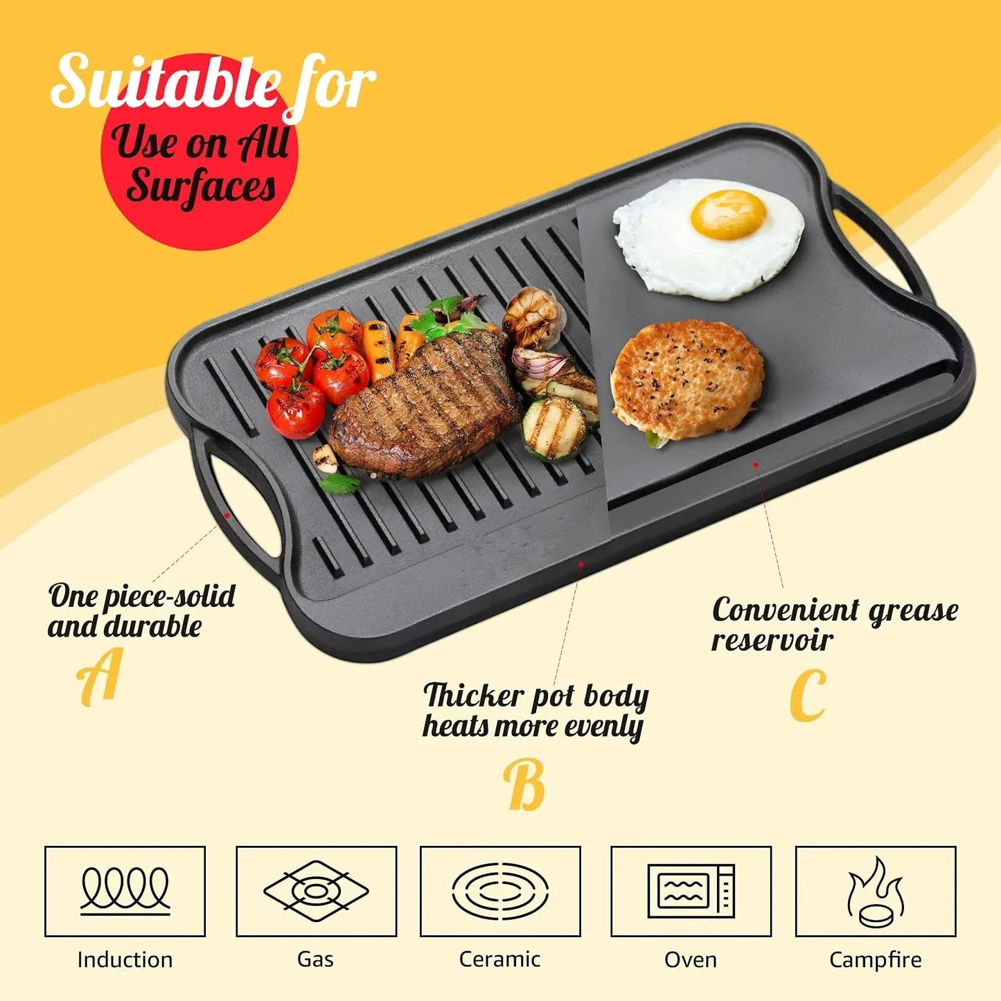 Cast Iron Grill Pan BBQ