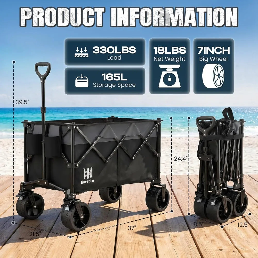 Heavy Duty Collapsible Wagon 330LBS | Folding Utility Cart for Camping Garden Beach