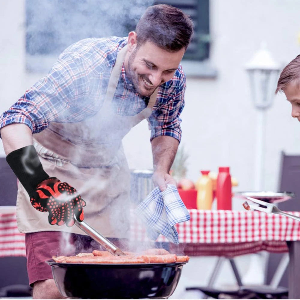 Universal Anti-Slip Heat-Resistant Barbecue Oven Gloves Fireproof Kitchen Cooking Gloves Suitable for High Temperatures up to 80