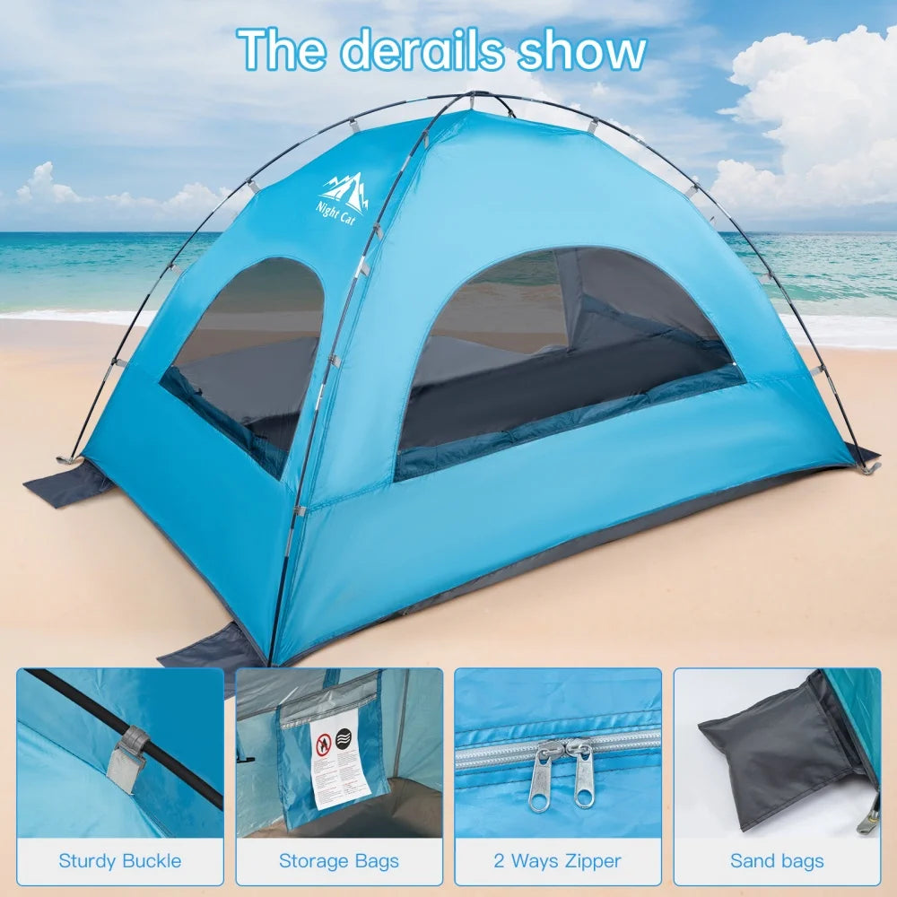 Night Cat Beach Tent Sun Shade Shelter 2–4 Person – UV Protection, Mesh Windows, Easy Setup