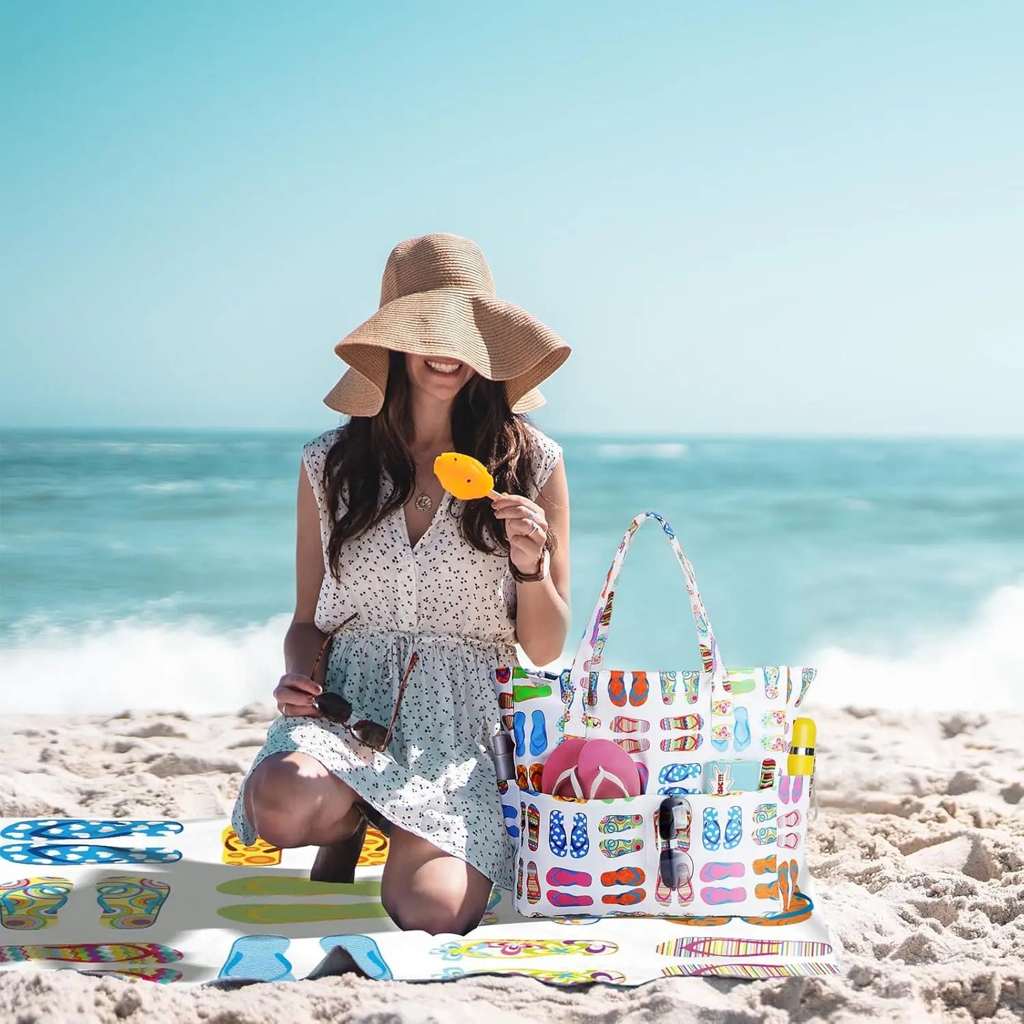 Waterproof Beach Tote Bag with Wet Compartment