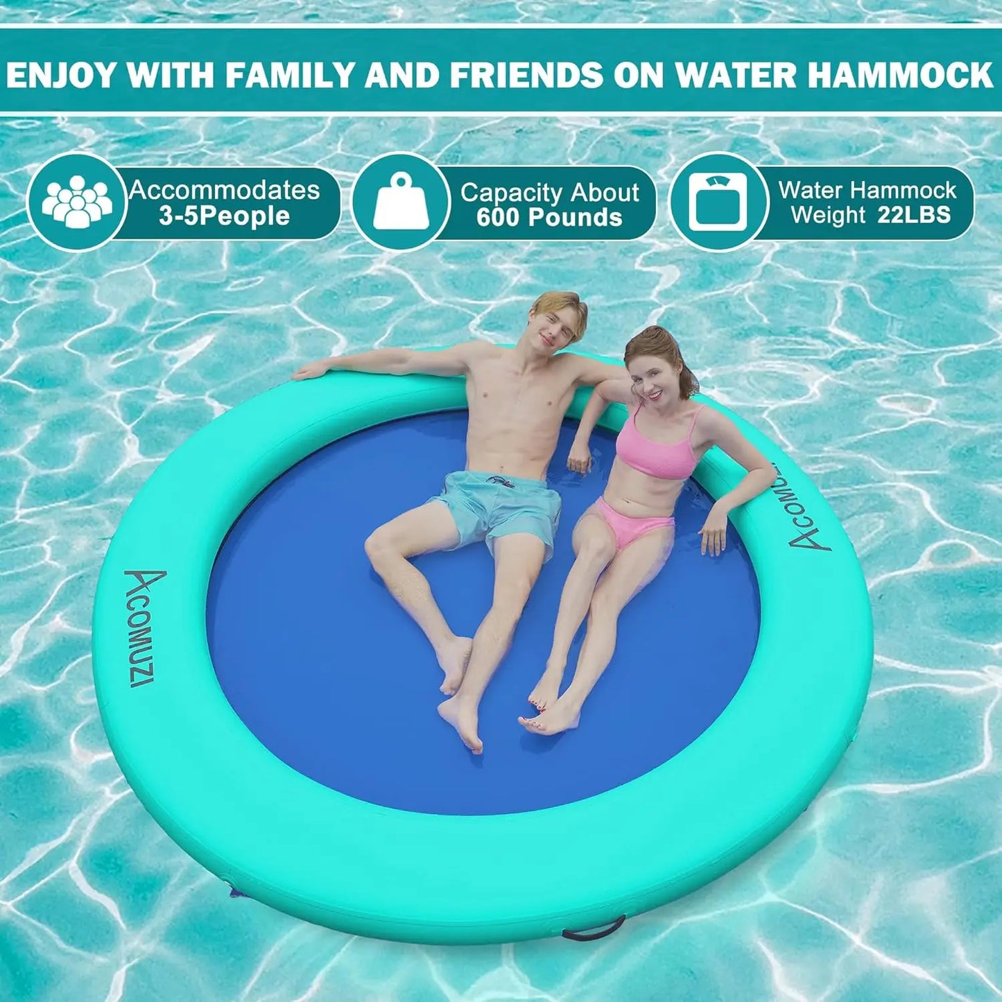 4/6/8/10/12FT Water Hammock Inflatable Floating Dock, Round Floating Ring Lake Floats for Adults, Heavy Duty Pool Float Raft