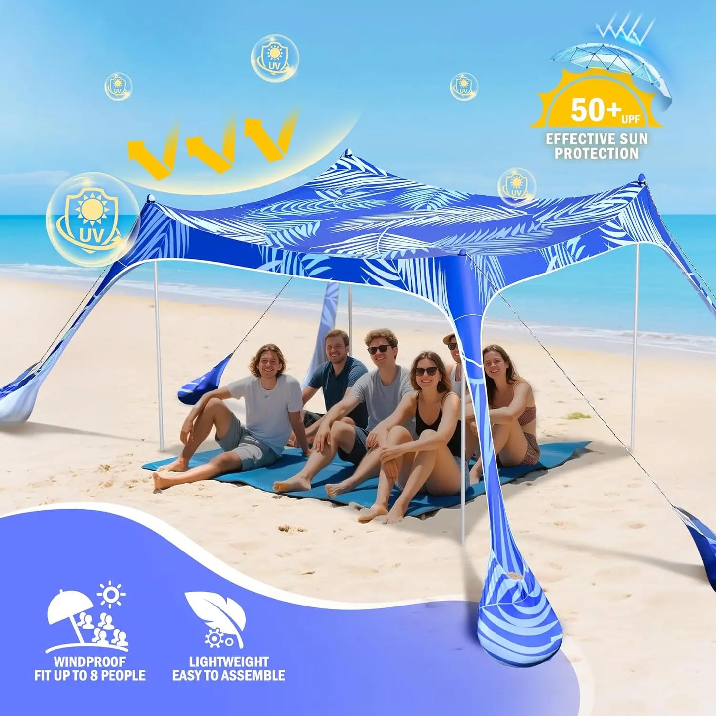 Beach Tent Shelter 10x10 – Pop-Up Sun Canopy with UPF 50+ UV Protection & Carry Bag