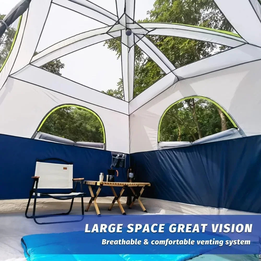 6 Person Waterproof,  Windproof, Double Layer Family Tent with 1 Mesh Door & 5 Large Mesh Win