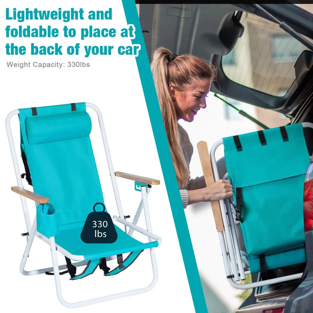 2 Pcs Folding Beach Chair, 4 Position